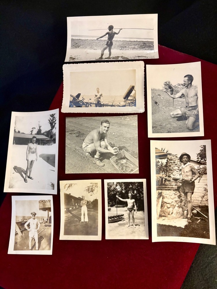9 40s PHOTOS Handsome Shirtless Athletic Hunks Solo Poses Incl Military, GAY Int