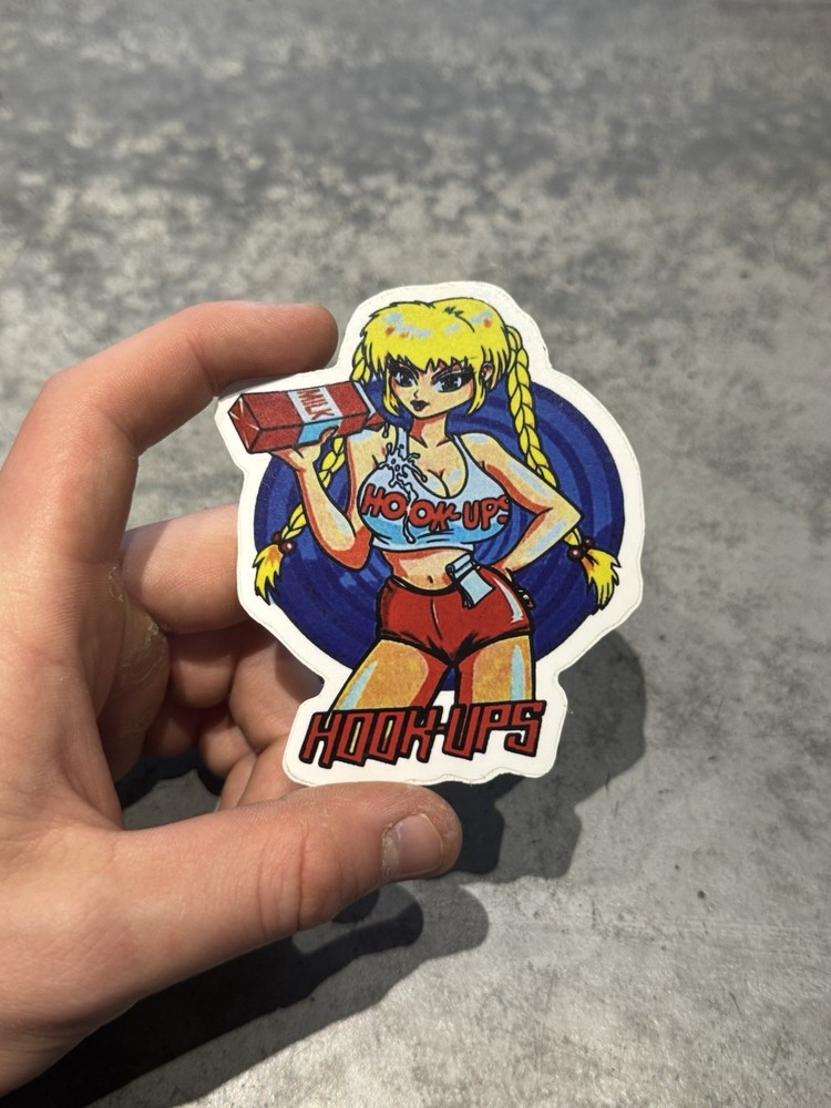 Hook Ups Milky Girl Skateboarding Sticker Vinyl Decal Naked Girl Y2K