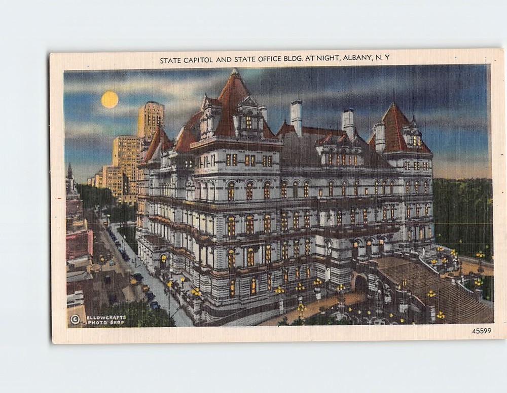 Postcard State Capitol & State Building at Night Albany NY USA