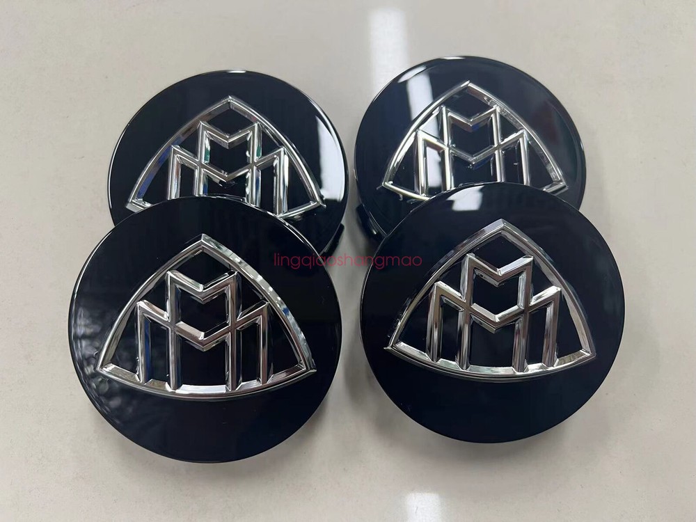 4x Classic Black Silver Mercedes Maybach Wheel Center 75 mm Genuine Hub Cap Logo