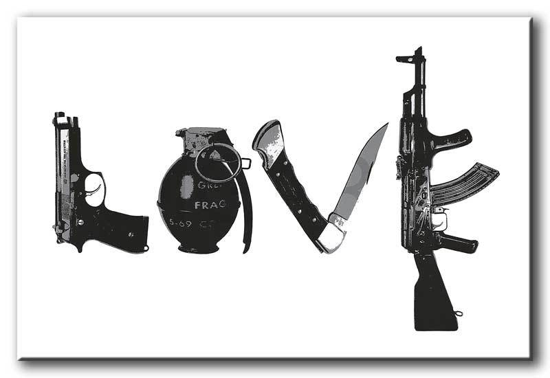 Steez Love Hate guns *FRAMED* CANVAS PRINT - DJ POP ART  24x16