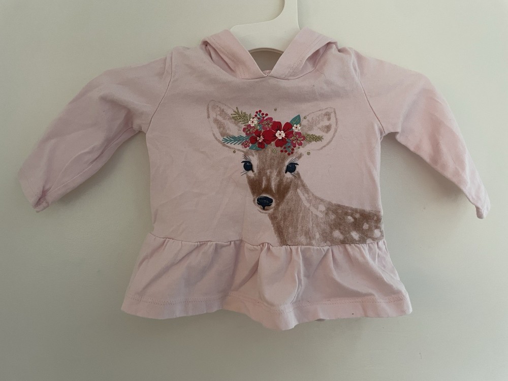 Carters Baby Girl Cute Glitter Floral Deer Hooded Long Sleeve Peplum Top Pink 6M