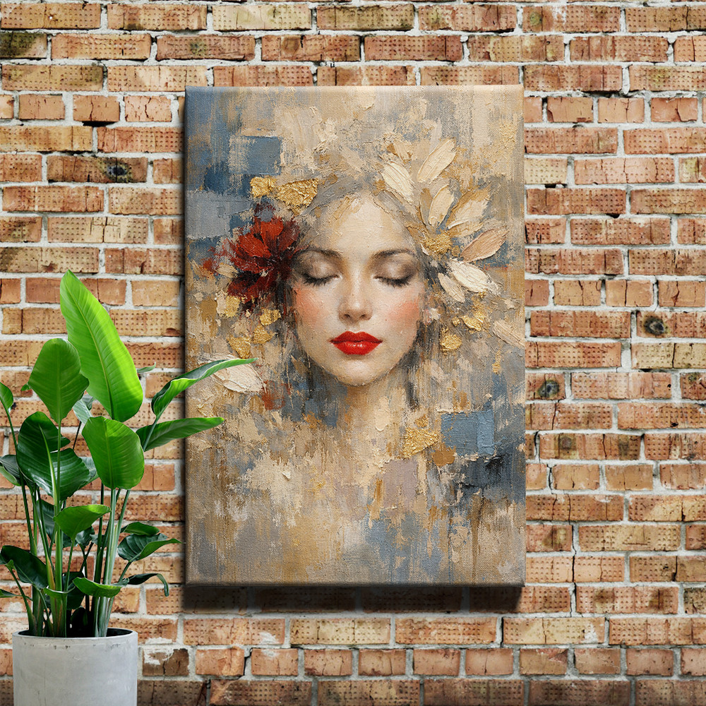 Abstract Woman with Flowers Wall Art Modern Canvas Print Contemporary Decor-image