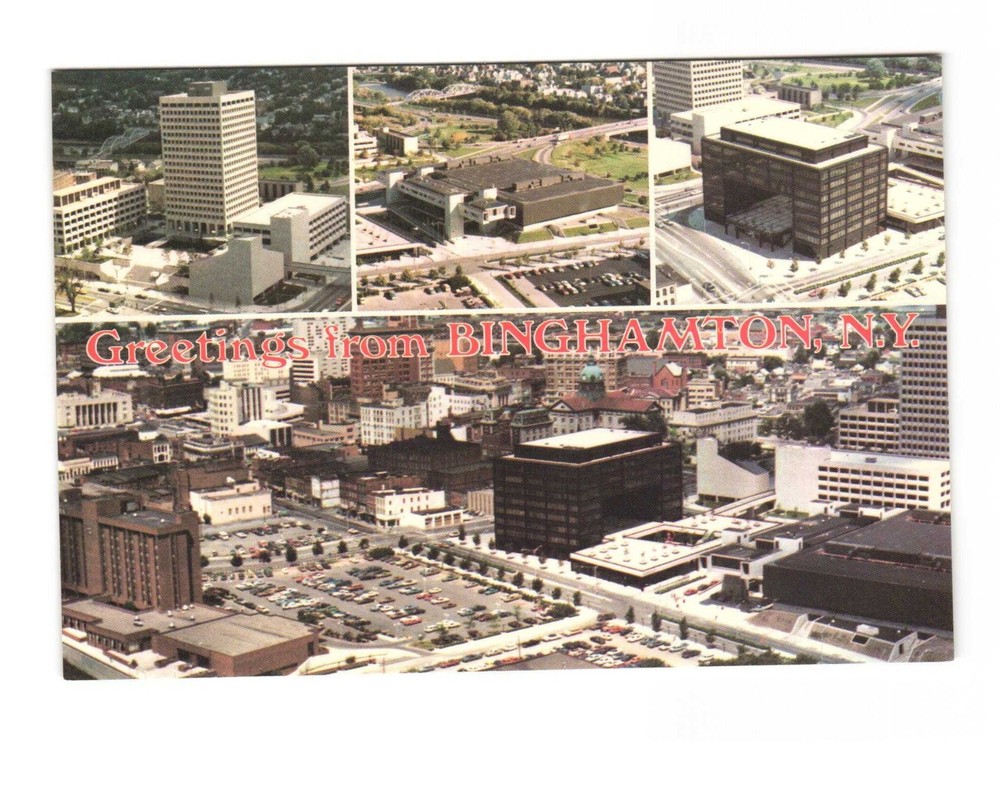 Greetings from BINGHAMTON NY Aerial view vintage postcard unposted