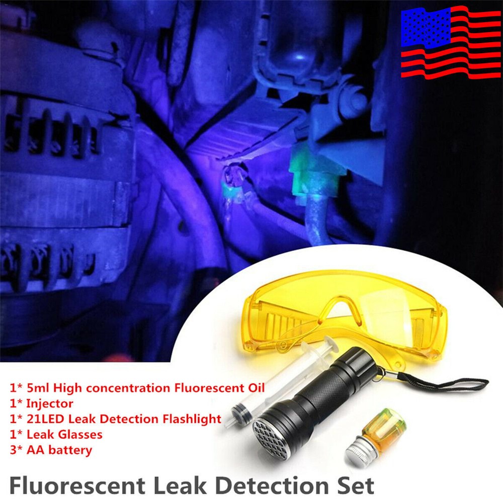 Car A/C System Leak Test Detector Kit LED UV Flashlight Fluorescent Oil Tool Kit-image