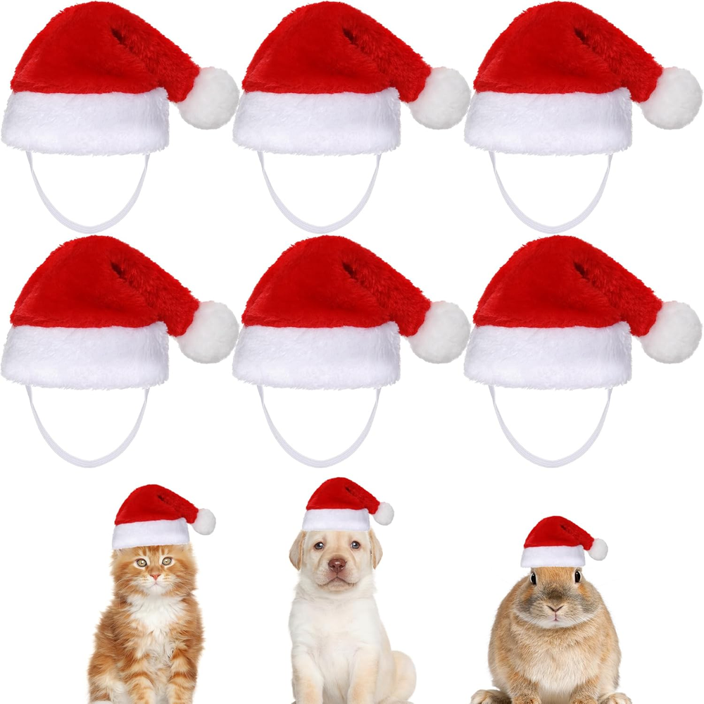 6pcs Pet Christmas Santa Hats Adjustable Dog Cat Puppy Kitten Small Pet Costume