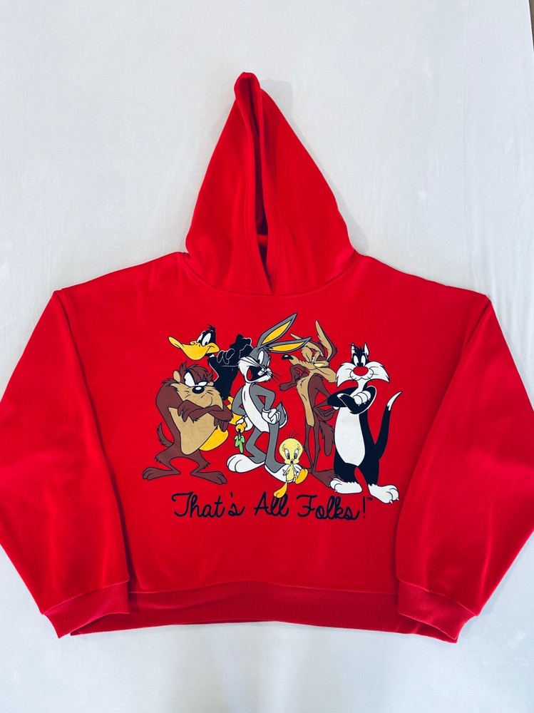 Looney Tunes “That’s All Folks!” Women's Red Hoodie Sweatshirt Long Sleeve Sz 1X