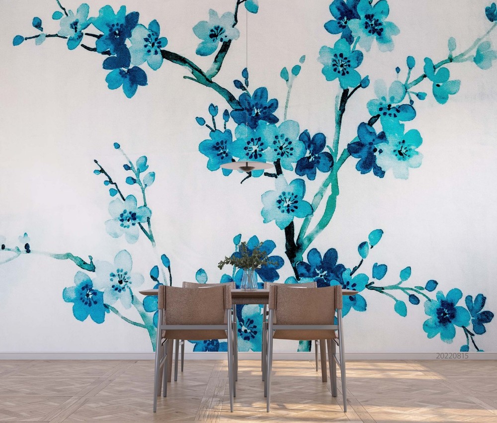 3D Blue Flower Watercolor Wall Murals Wallpaper Murals Wall Sticker
