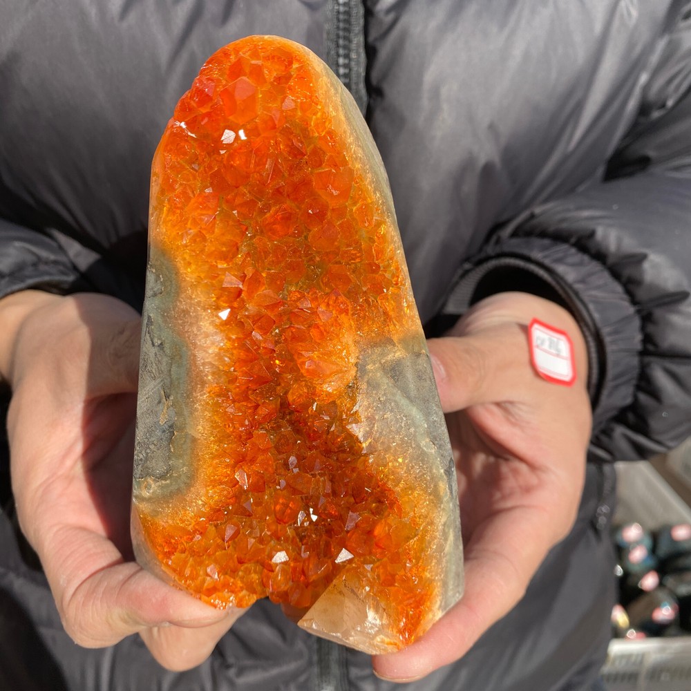 1.6LB Natural Citrine Geode Quartz Cluster Crystal Healing Specimen Cathedrals