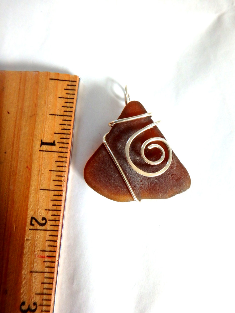 Pendant Sea Glass  Brown  Pendant  Handmade Sterling Silver Wire Wrapped Artisan