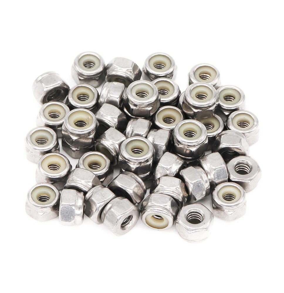 50 Pcs 1/4-20 Nylon Insert Hex Lock Nuts Stainless Steel Self-Locking Nuts