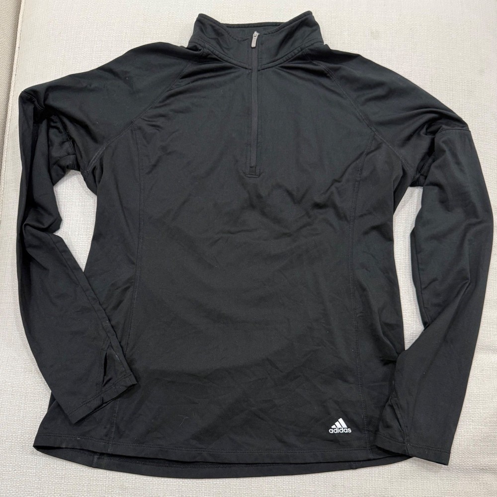 Adidas Golf Pullover Womens Large 1/4 Zip Black Long Sleeve Thumbholes Excellent