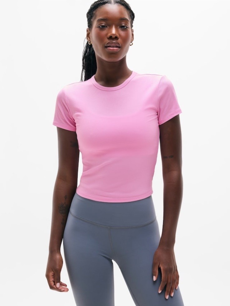 Athleta Signature rib crop tee- small- waterlily- nwot