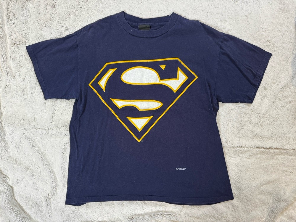 Vintage DC Comics Superman T Shirt Changes Tag 1997 90s Single Stitch L Navy