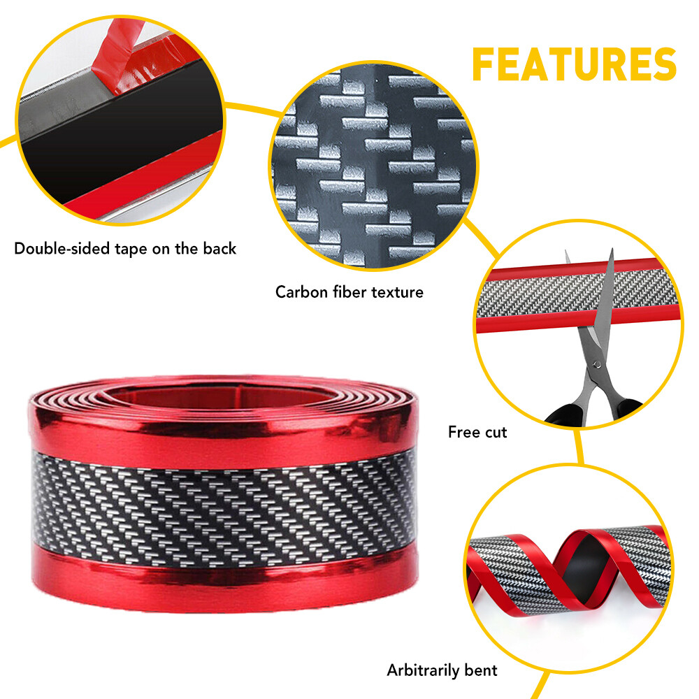 Red Car Carbon Fiber Door Sill Guard Anti-Scratch Protection 2M Length  