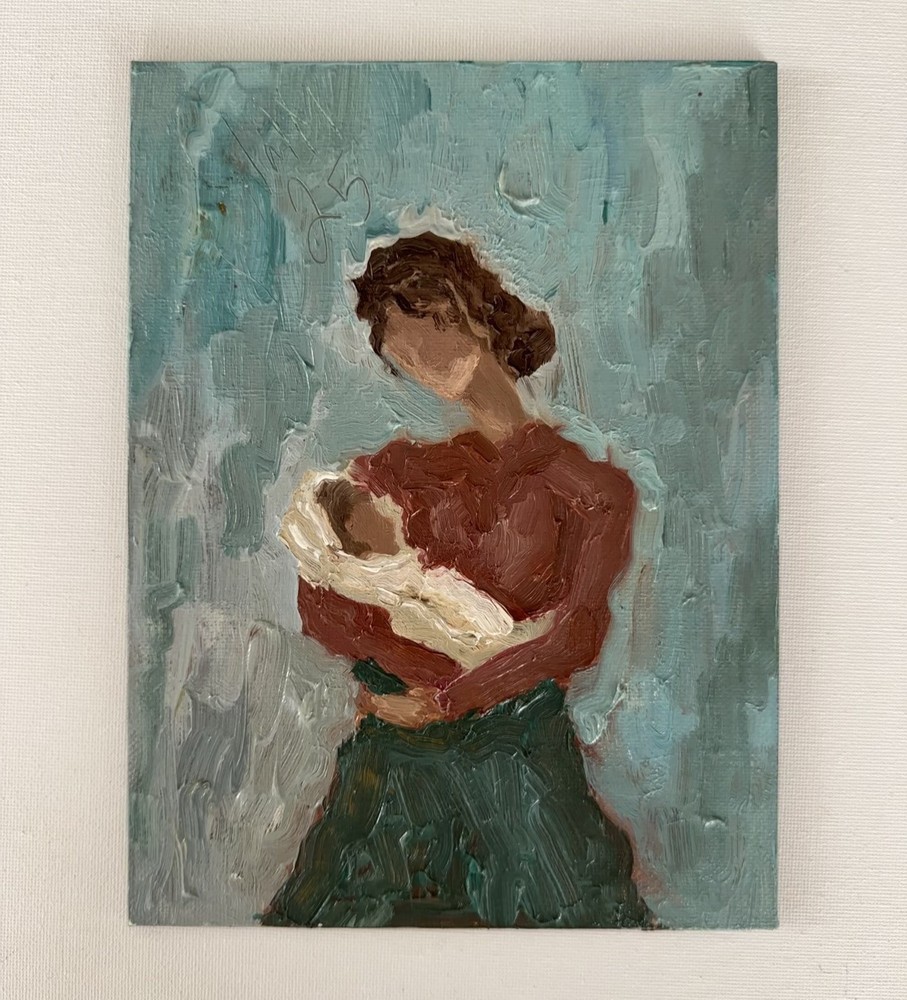 Original Impressionist Oil Painting Mother and Child Portrait Art