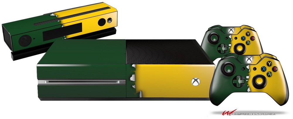 Ripped Colors Green Yellow Skin Set fits XBOX One Console Controllers