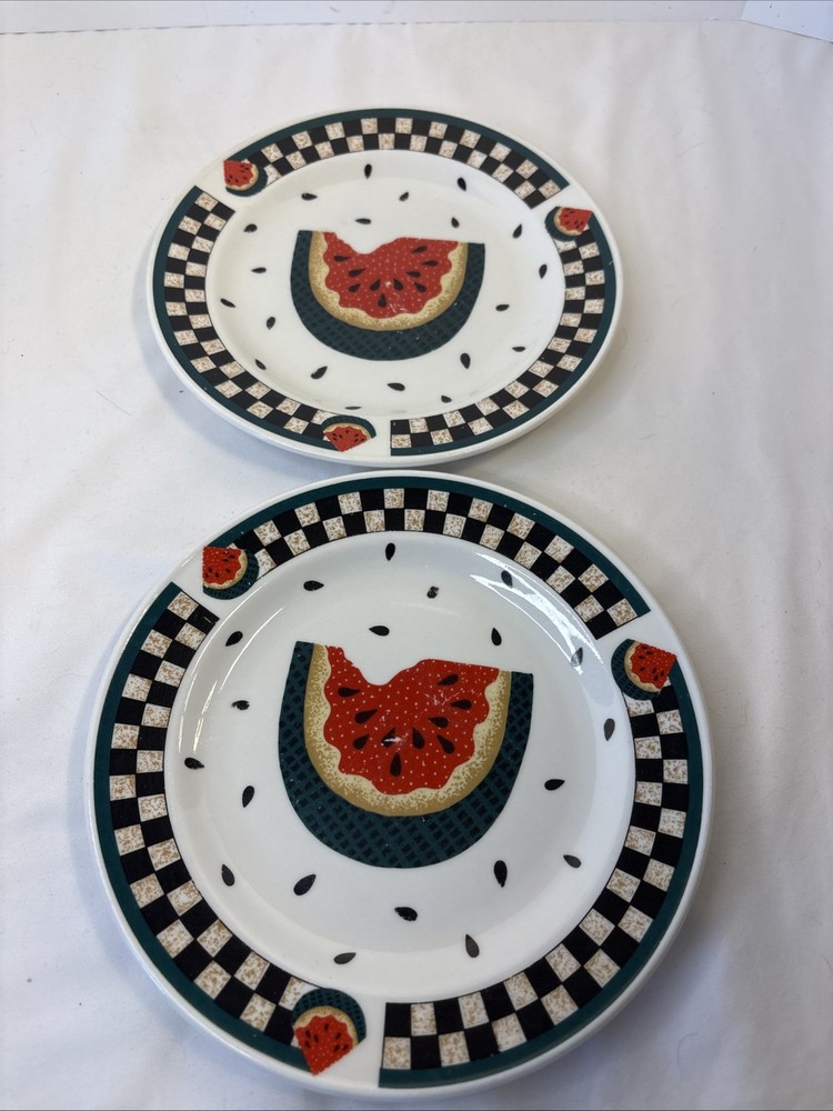Set Of 2 Tabletops Unlimited Fresh Watermelon Salad Plates 7 1/2