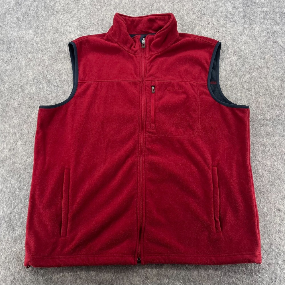 LL Bean Vest Mens L Red Fleece Zip Sweater Jacket Coat Outdoors Hiking