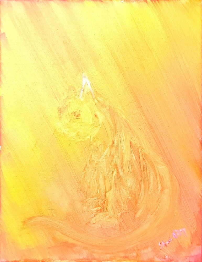 14 X 11 Original Acrylic Painting Modern Home Decor Art Handsigned  Cat Canvas