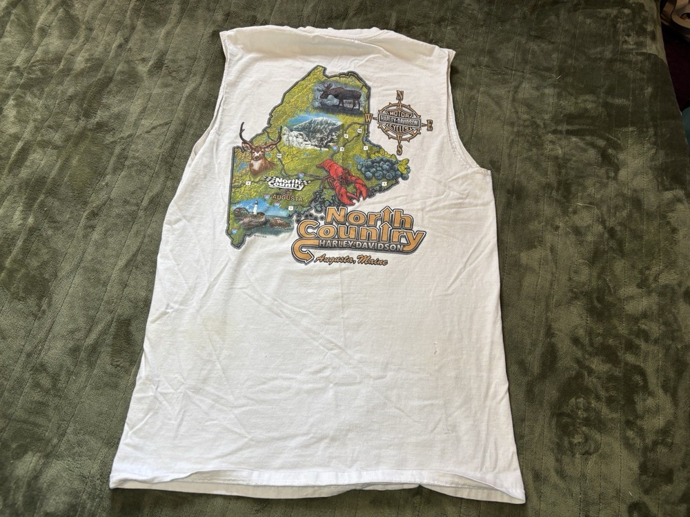 Harley Davidson Shirt Mens Large White Sleeveless Tank Augusta Maine Biker