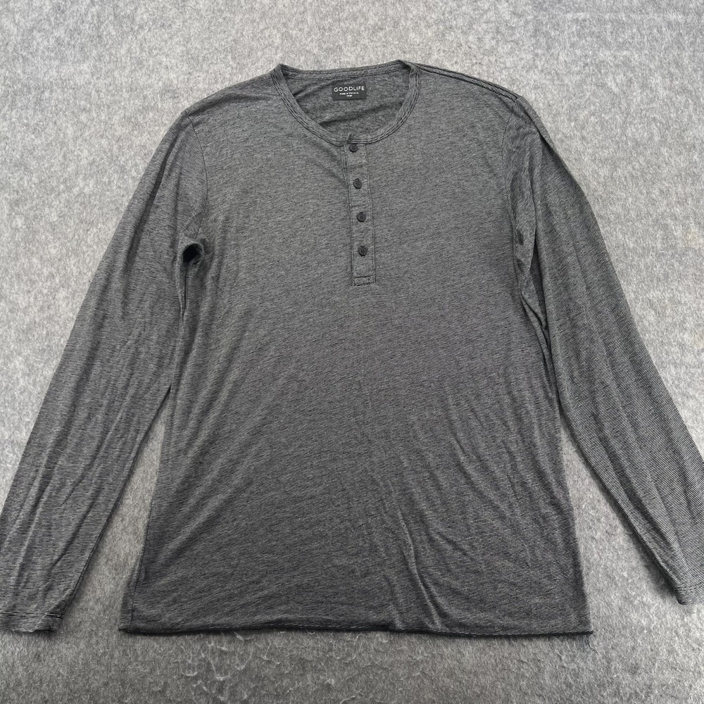 Goodlife Gray Long Sleeve Henley Shirt Mens L Indie Minimal Made USA *Hole*