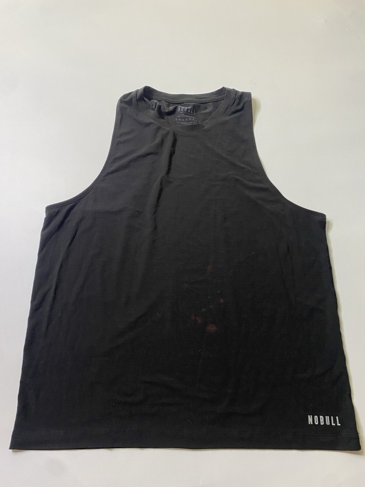 NoBull Shirt Men's Large Black Muscle Tank Top Gym Activewear Athletic BLEACH