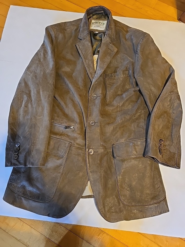 Orvis Sporting Traditions Brown Leather Blazer/Jacket Mens Large Pockets Lined
