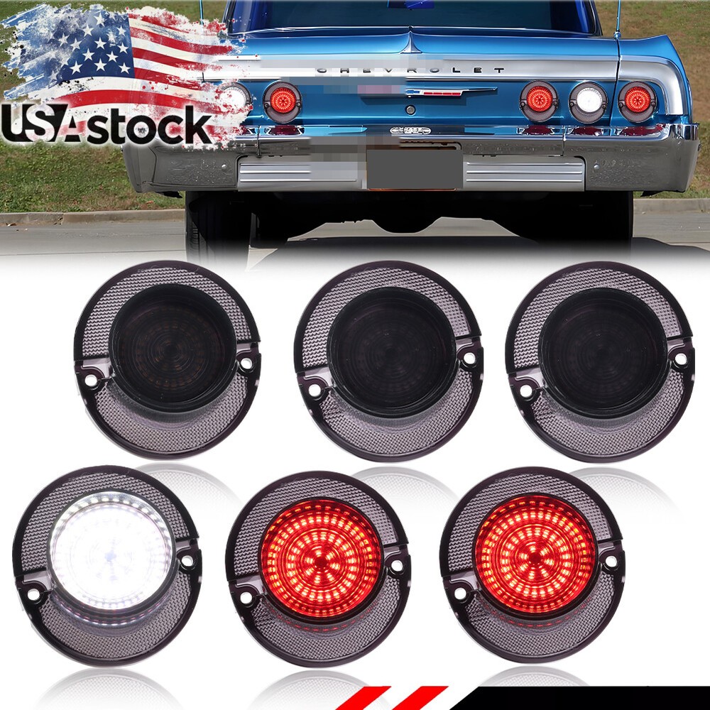 6X Smoke Red LED Rear Tail Light Lens & White Backup Lamps For 1964 Chevy Impala
