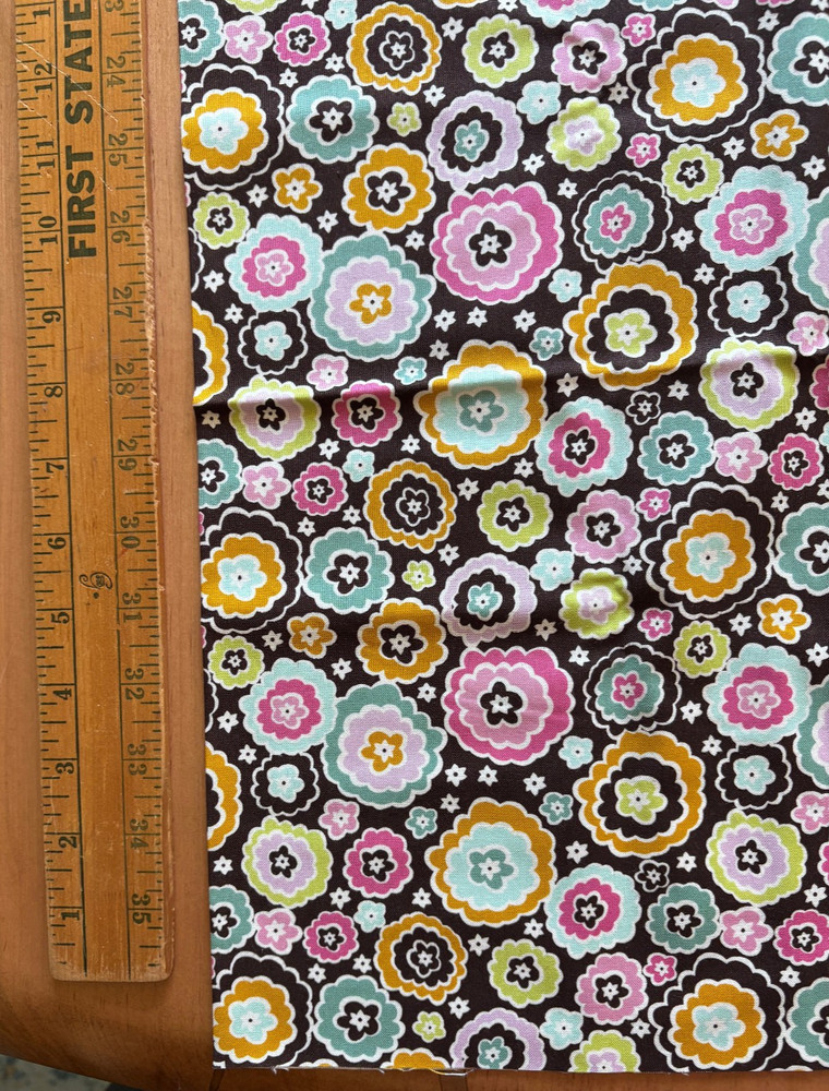 Chocolate Lollipop by Anna Maria Free Spirit 60s 70s Brown Floral Fabric 45 x37
