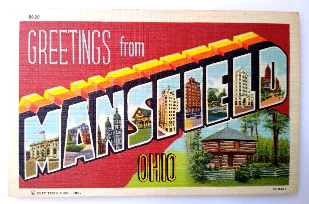 Greetings From Mansfield Ohio Large Big Letter Linen Postcard Curt Teich Unused