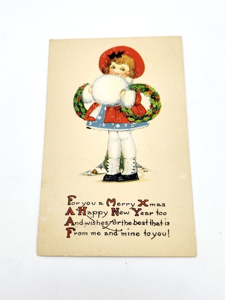 1924 Christmas Holiday Card Young Snowball Girl Chapman, Kansas -  Woodbine, KS