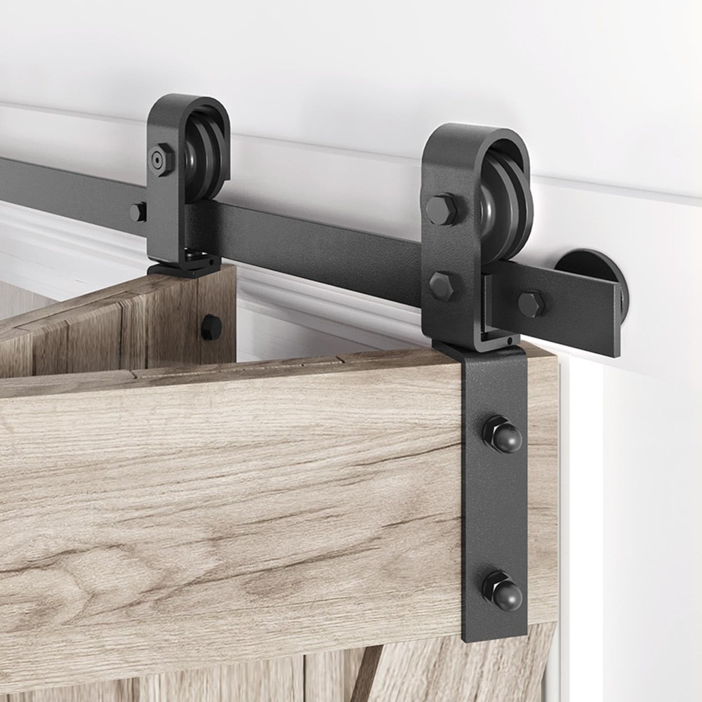 36-Inch Black J-Shaped Bifold Sliding Barn Door Hardware Track Kit Side Mount