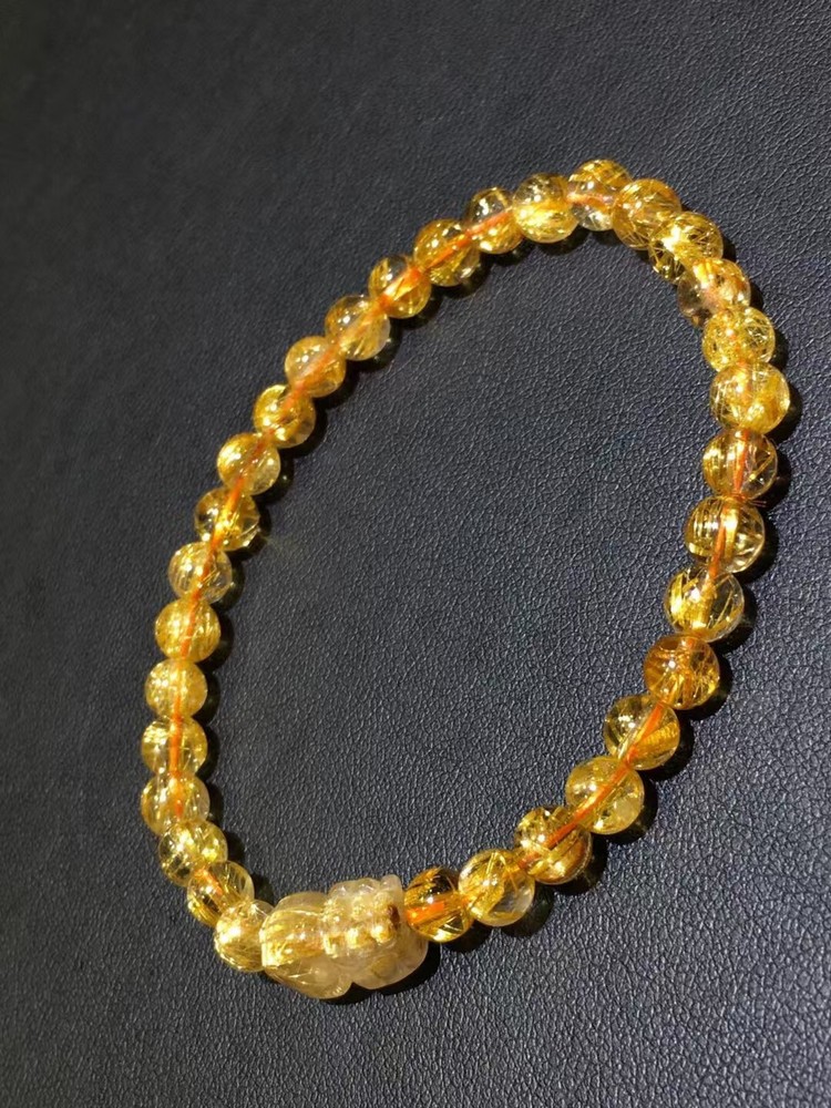 AA+Natural gold Hair Rutilated Quartz Crystal Round Beads Bracelet Healing 5.8mm