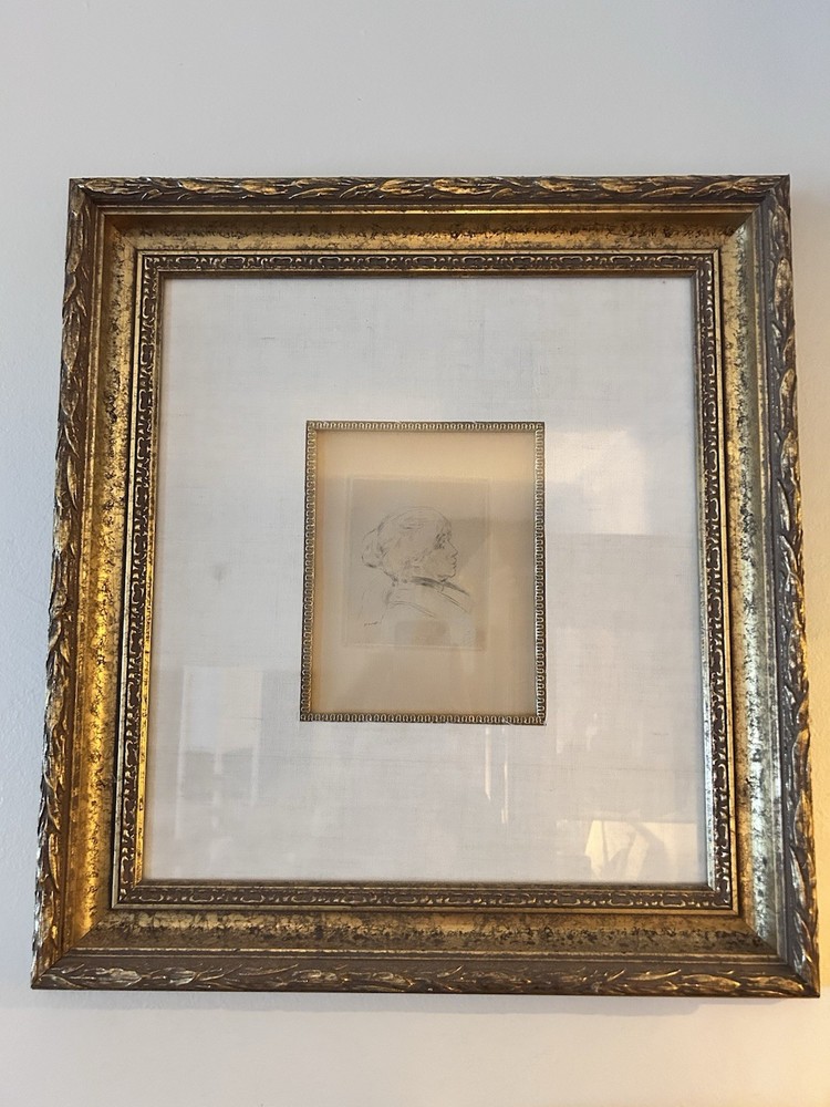 Antique Portrait by Pierre-Auguste Renoir in Ornate Gold Frame 18” X 18”