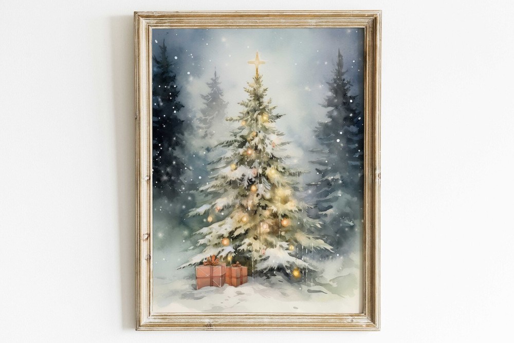 Christmas Tree Print Christmas Gift Print Vintage Christmas Tree Painting