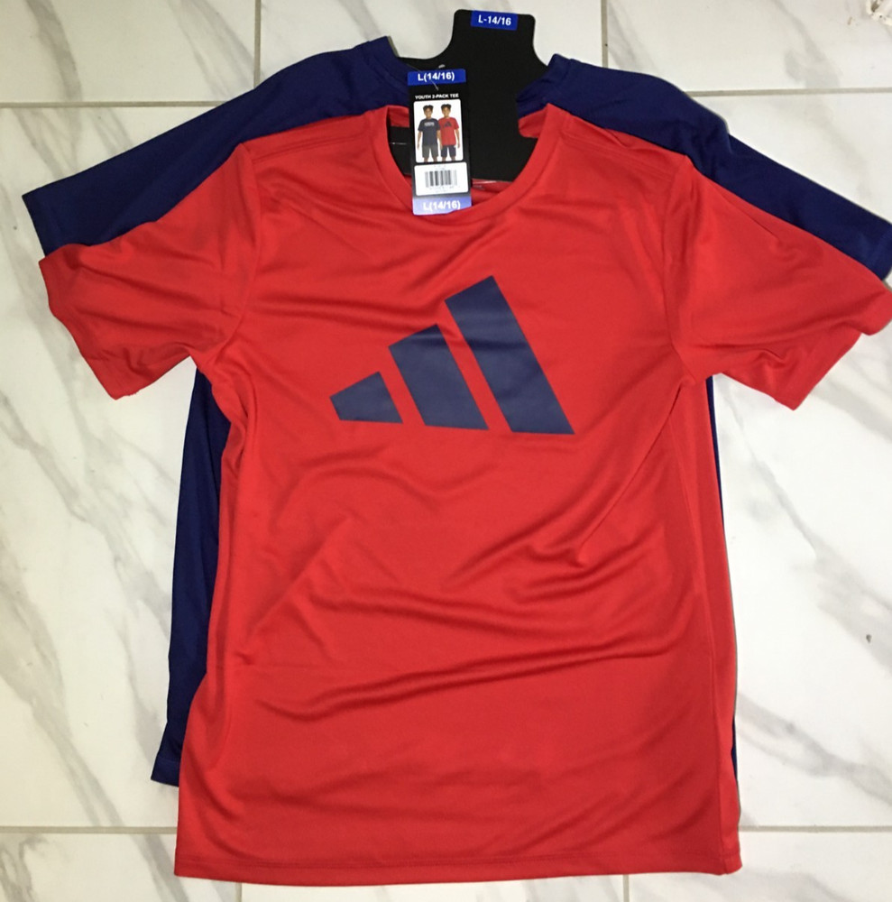 Adidas Youth 2-Pack Tee, Size Large  (14/16), Short Sleeve,  Red and Blue, New