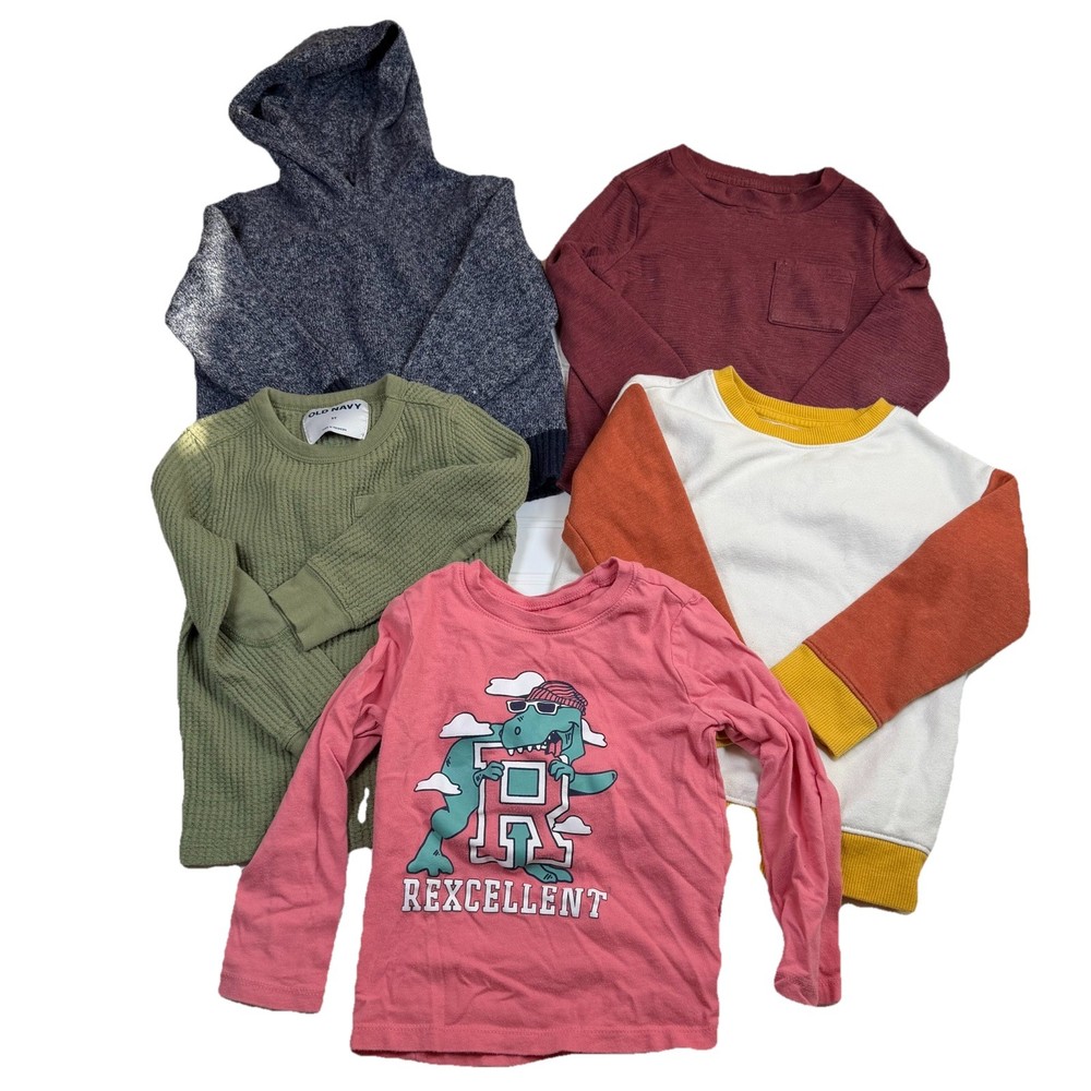 Lot Of 5 3T Boys Toddler Long Sleeve Shirts Old Navy Cat & Jack Used Multicolor