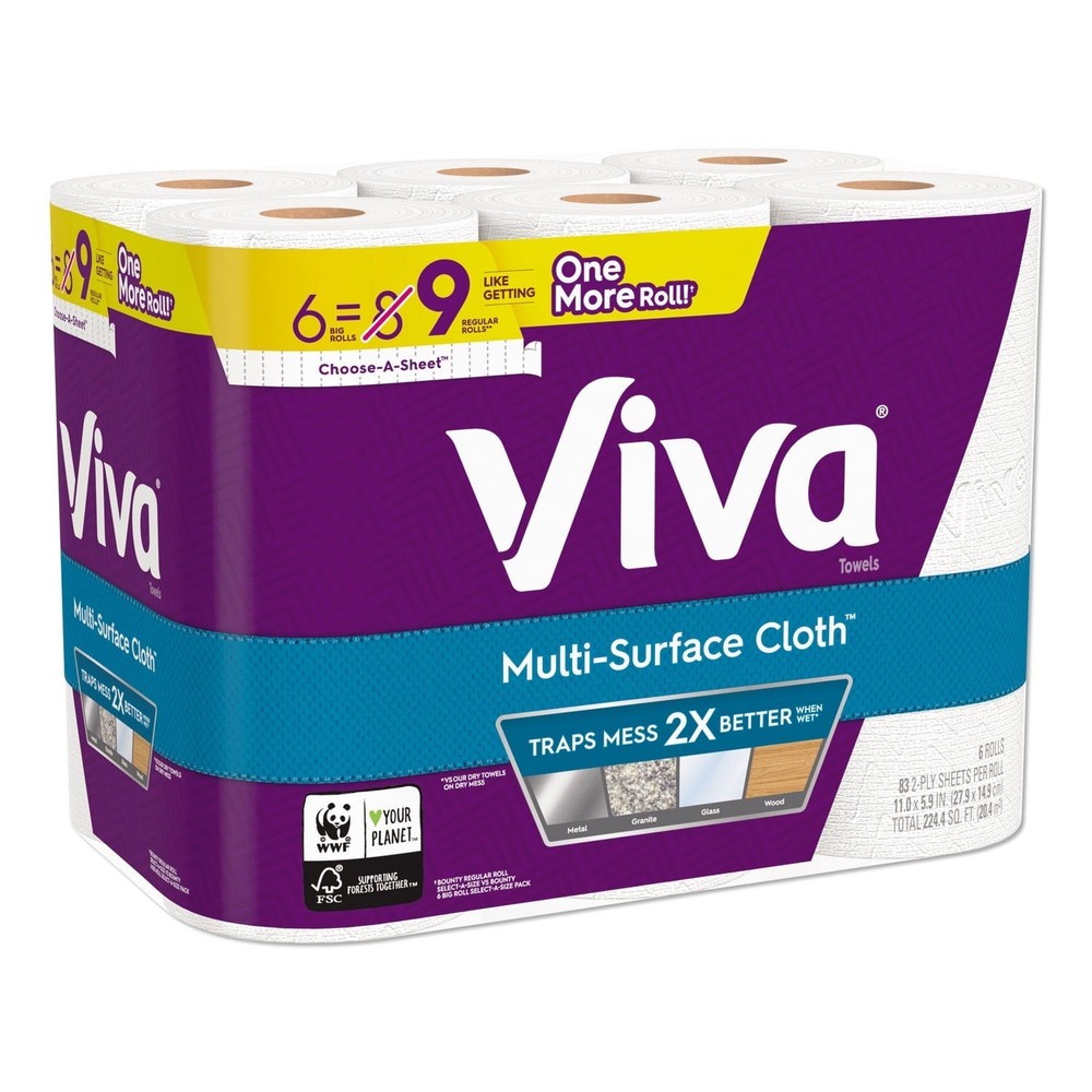 Viva Multi-Surface 2Ply Cloth Paper Towels 6 Big Rolls = 9 Regular (24 Pack)