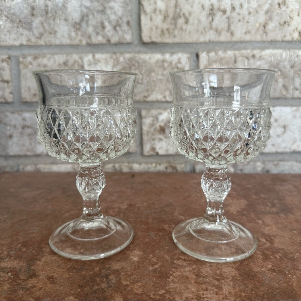 Diamond Point Clear By Indiana Glass Wine Glass, Clear Heavy Pressed @ 1965-1990