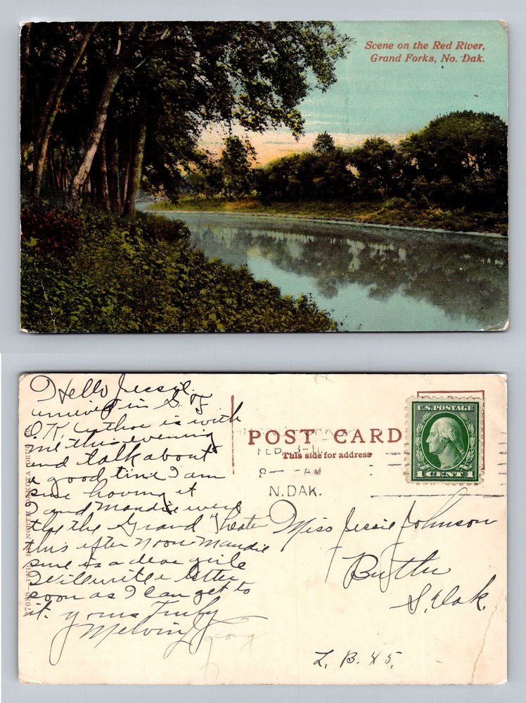 Grand Forks, ND-North Dakota, Scenic View OF The Red River Vintage Postcard