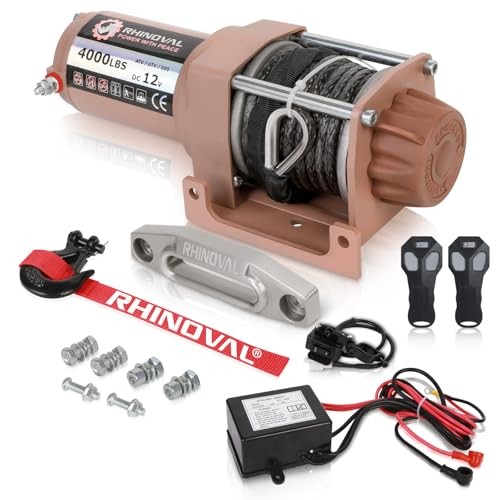 4000lb Electric Winch with Synthetic Rope, 12V, Waterproof, Wireless Remote for
