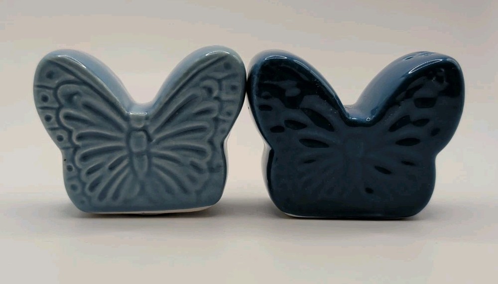 Dolly Parton Dollar General Blue Butterfly Salt Pepper Shaker Set Ceramic Unused