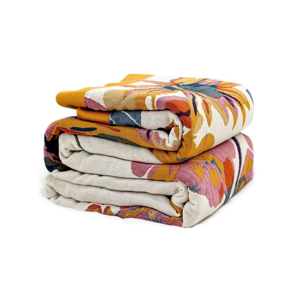 Boho Cotton Muslin Throw Blanket for Bed Rustic Style