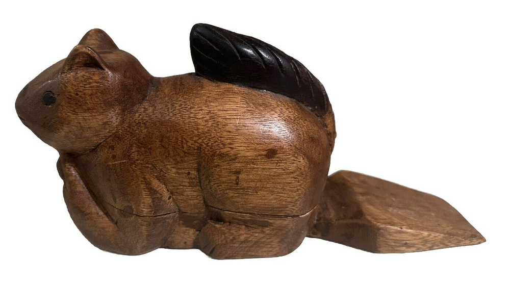 Acacia Wedge Wood Squirrel Doorstop Hand Carved from Thailand. New-image