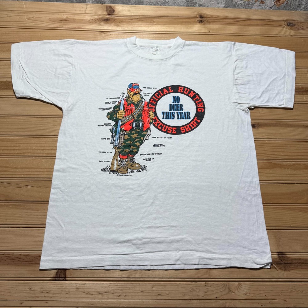 Vintage 90s Official Hunting Excuse No Deer This Year Funny T-Shirt - Size Large