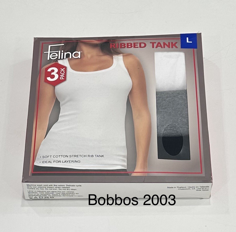 Felina Women's 3-Pack Soft Cotton Stretch Ribbed Tank, Black/White/Gray, L