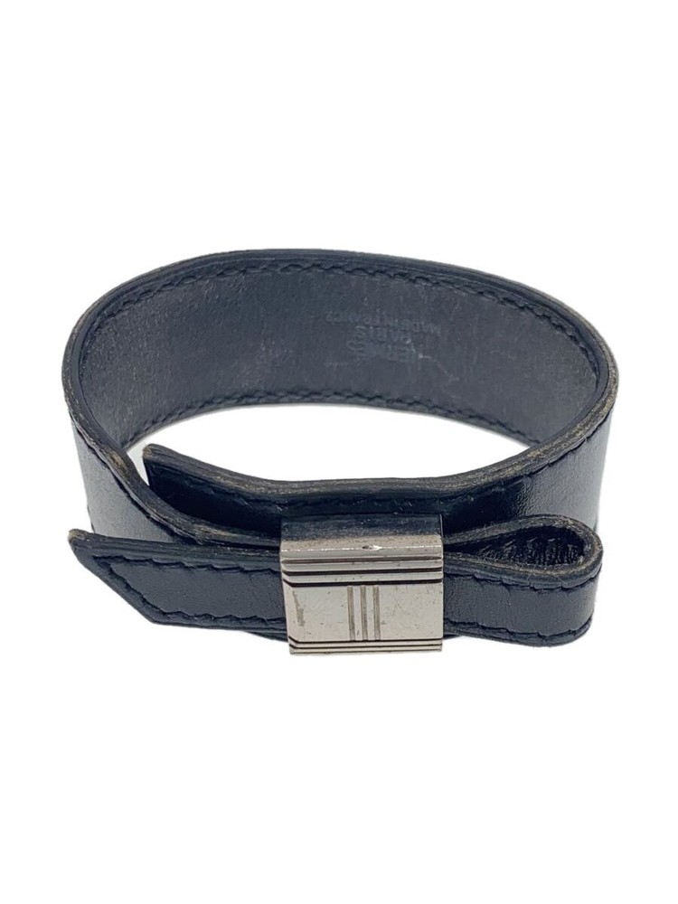 Hermes Artemis Leather Bracelet Black Womens Preowned 1217