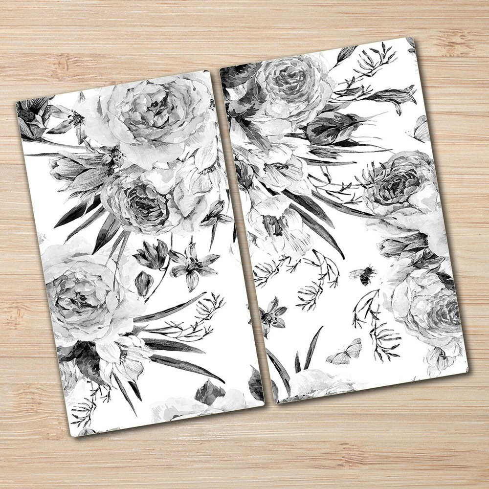 Glass Worktop Kitchen Chopping Board Charcoal Roses Floral Watercolour 2x30x52