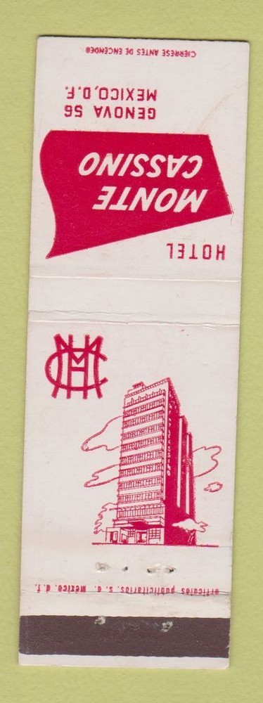 Matchbook Cover - Hotel Monte Cassino Genova Mexico